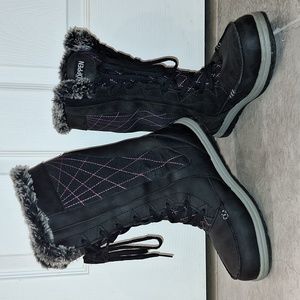 KÖPPEN "Brisen" leather faux fur lace up snow boots - 8 - black/pink